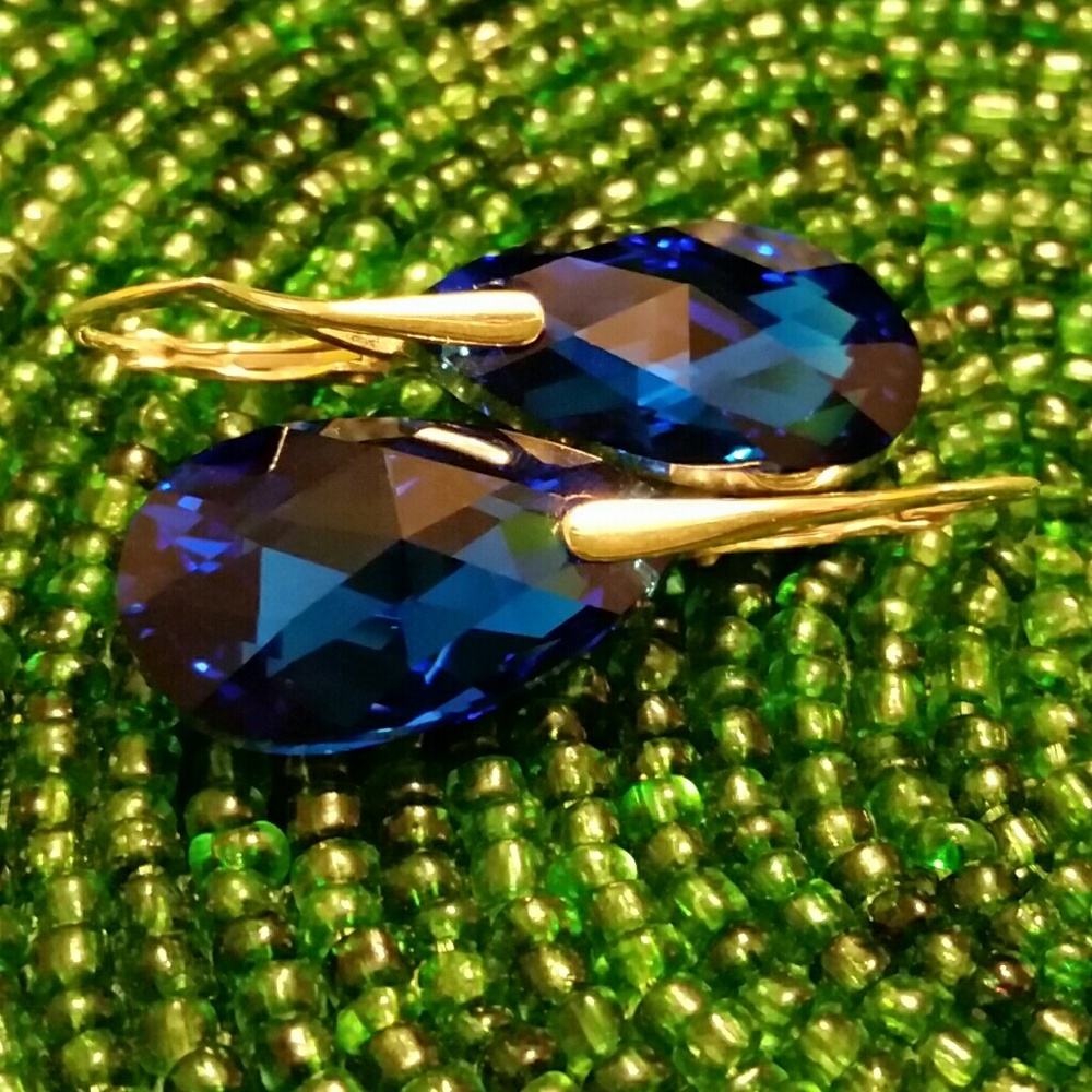 .925 22 mm Pear Swarovski Leverback Earrings - Picture 4 of 8